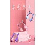 Wholesale Cat Ear and Paw LED Bluetooth Headphone Headset with Built in Mic, Luminous Light, Foldable, 3.5mm Aux In for Adults Children Home School (Blue)